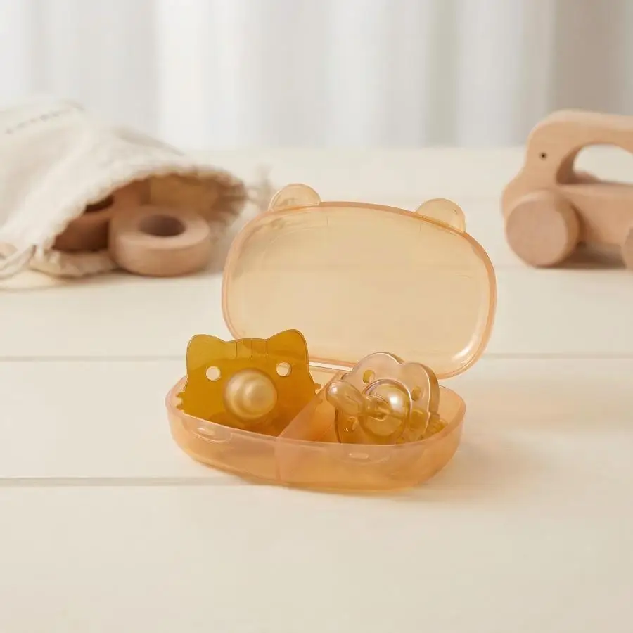 2pcs/Box Soft Silicone Baby Pacifier Set-Day(Round Nipple)&Night(Thumb Nipple) Use,Cute Animal Portable Teething Soother