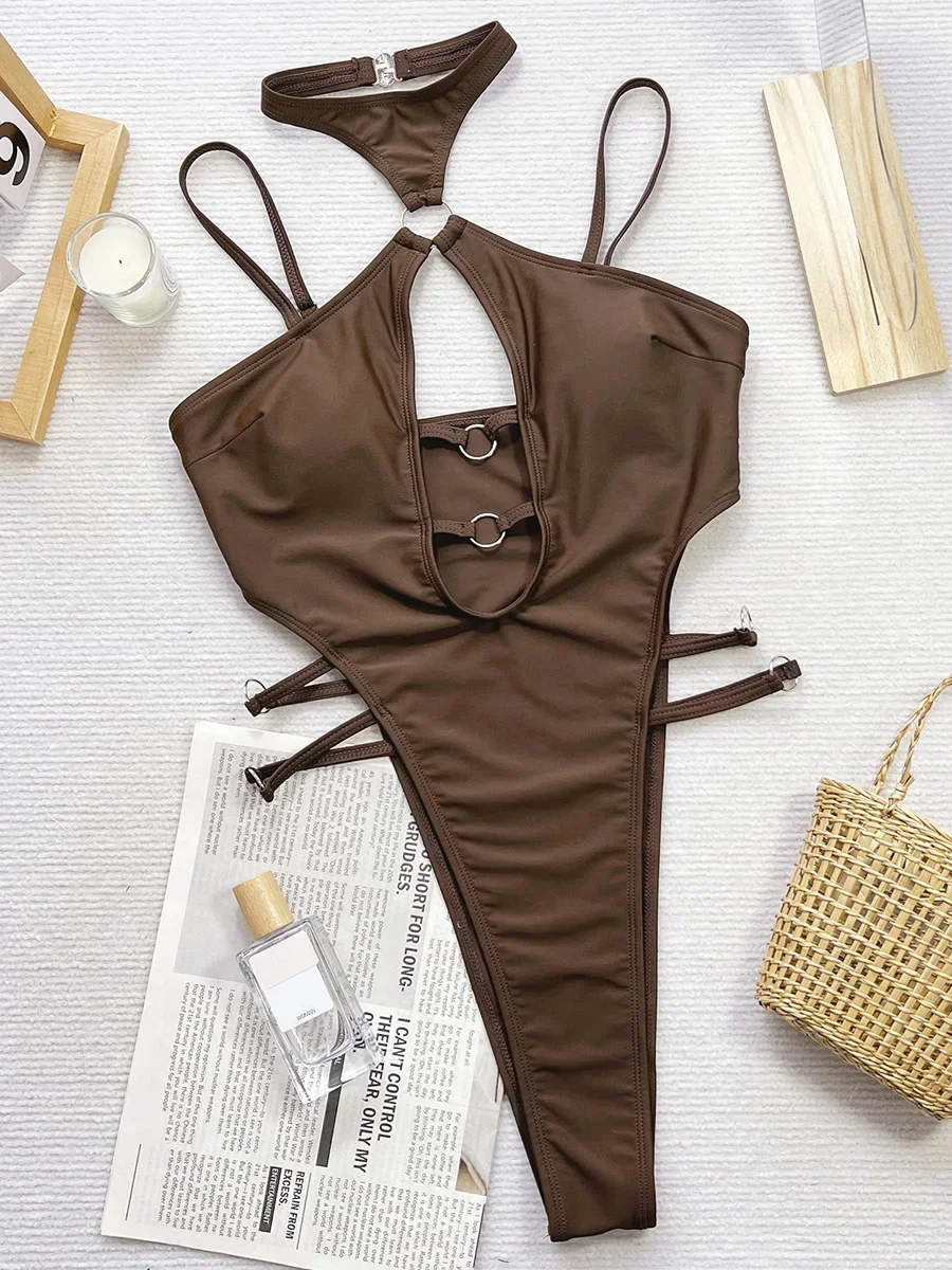 

High Neck Extreme String Thong Female Swimwear One Piece Swimsuit Women High Cut Monokini Hollow Out Bathing Suit Swim Beachwear