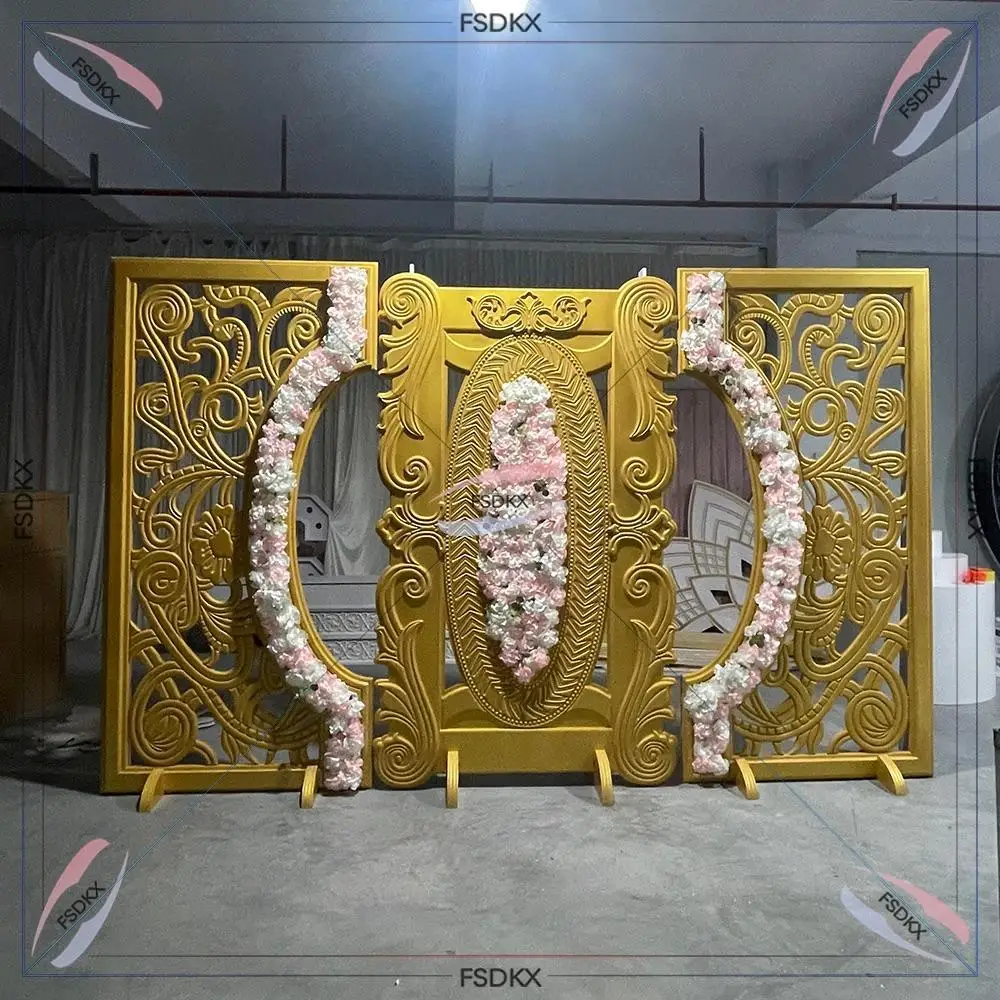 

Luxury Royal PVC Golden Modern Wedding Decoration Backdrop for Event Stage Supplies Background