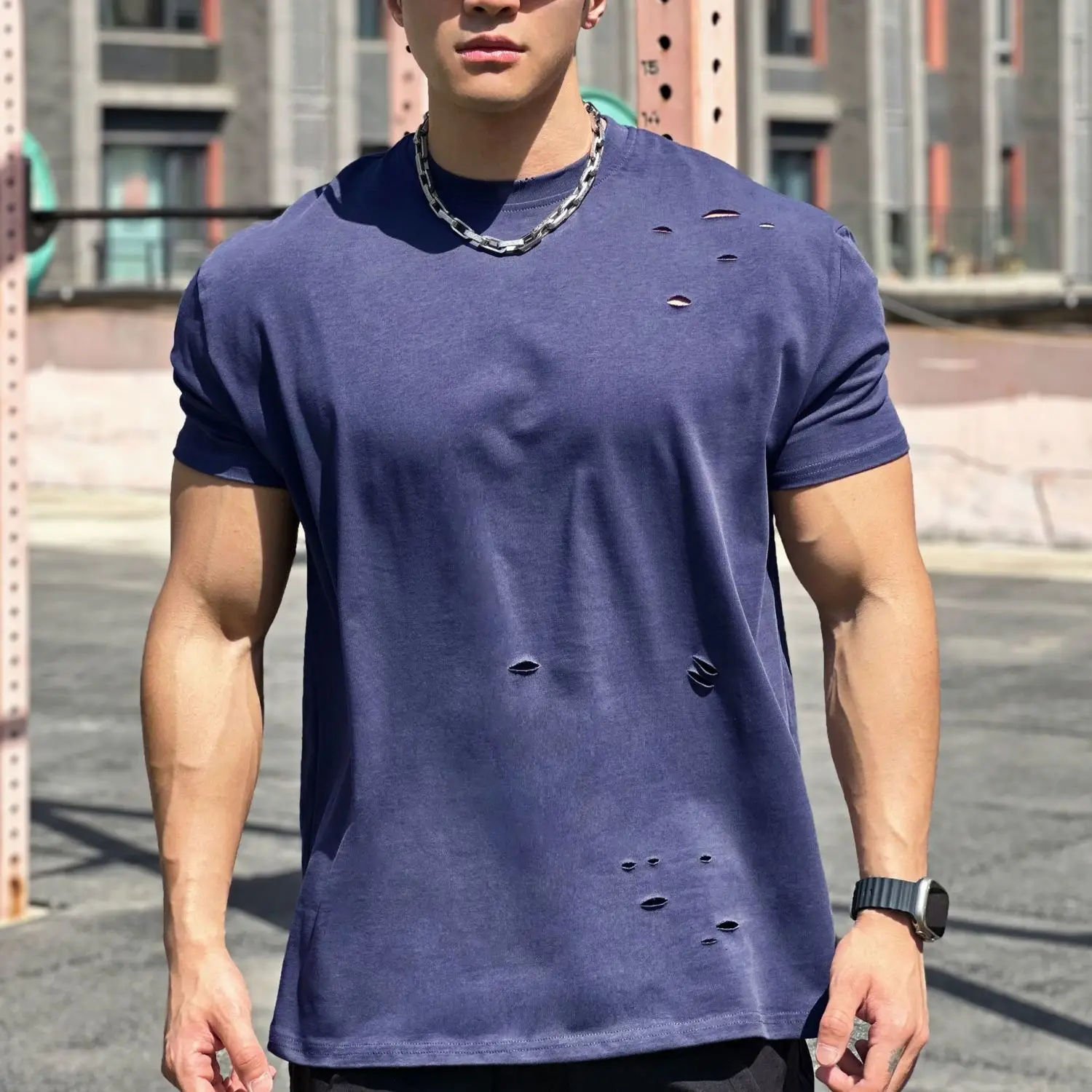 

Foufurieux Summer Muscle Fitness Short Sleeve Men T-shirt Hole Basketball Running Training Sports Thin Casual T-shirts Men Tops