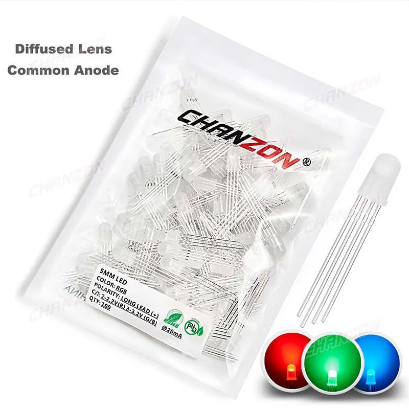 100 Uds 5mm RGB LED diodo emisor Micro indicador Arduino rojo verde azul Multicolor cátodo de ánodo común 3V DIY bombilla de circuito PCB