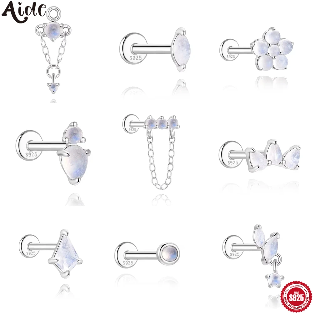 Aide-pendientes de plata de ley 925 con forma de hueso del oído para mujer, Piercing de piedra lunar de Color plateado, joyería para Piercing corporal