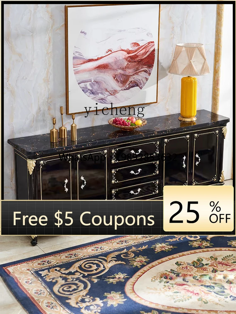 

Sideboard Cabinet Living Room Marble Solid Ebony Color Tea Cabinet Storage Locker Home