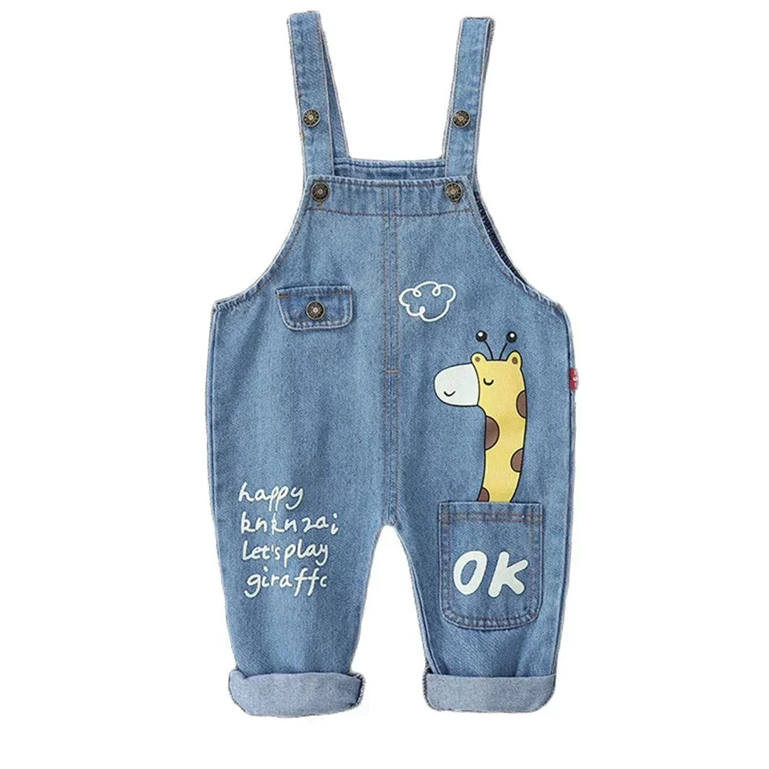 Boys Jeans Overalls Fashion Autumn Children Strap Cartoon Giraffe Cotton Jumpsuit Casual Kids Girls Clothing Overalls Pants