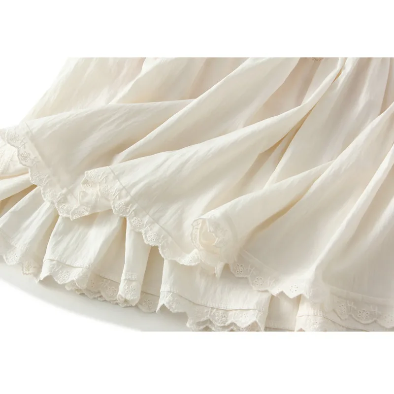 Nova chegada 2025 primavera feminina cor sólida rendas retalhos cintura alta doce saia longa feminina a linha casual saias de cintura alta