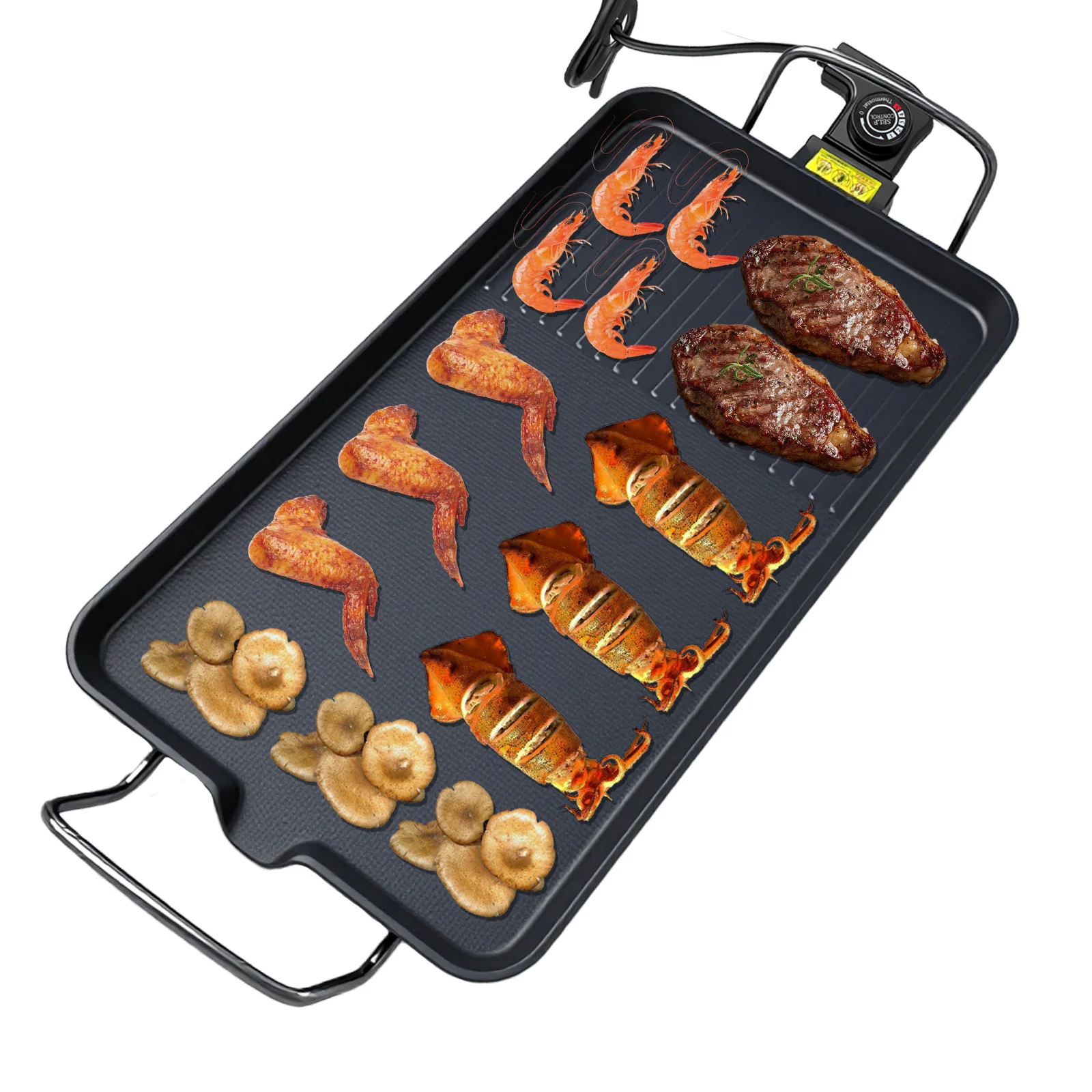 Plancha Eléctrica Compacta, Placa Antiadherente para Asar en Interiores con Control de Temperatura Ajustable, Calentamiento Rápido, Diseño que Ahorra Espacio para Cocina Doméstica, Ideal para Asar Carne, BBQ, Panqueques y Teppanyaki, Plancha Eléctrica Portátil sin Humo para Comidas Familiares
