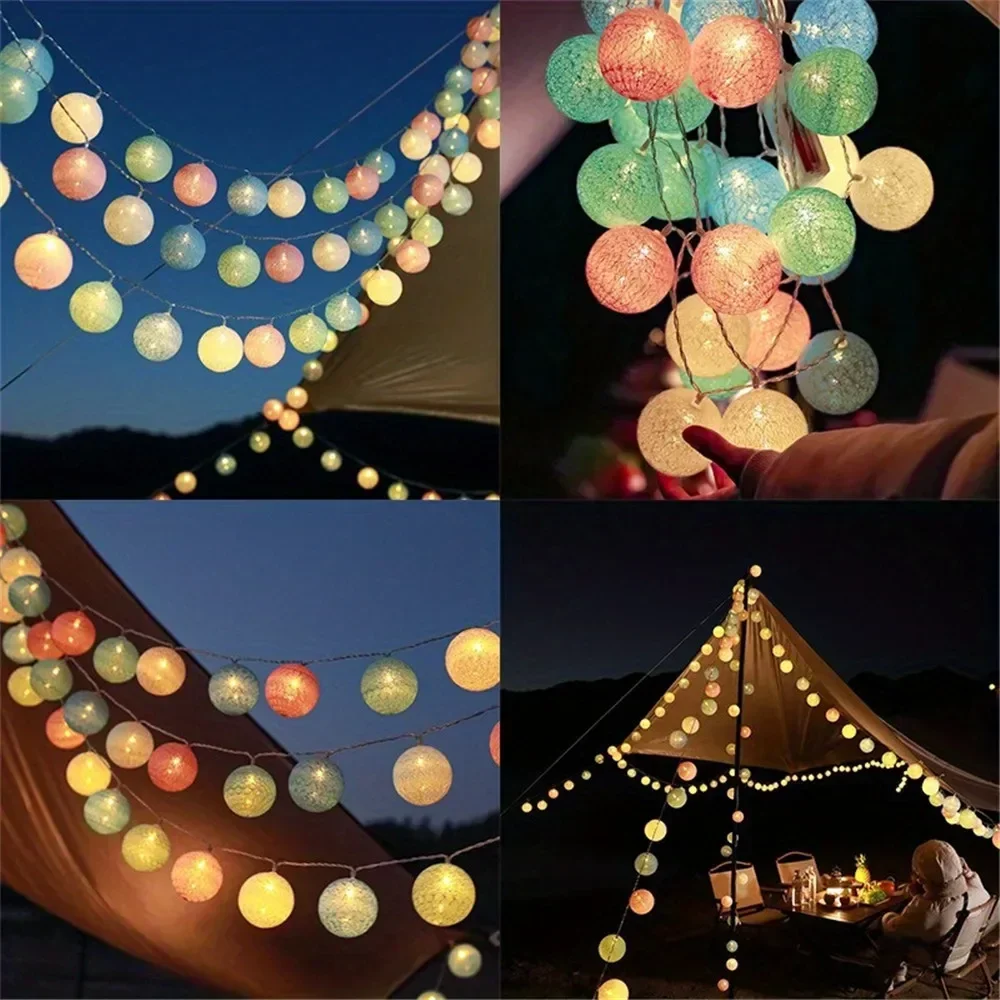 Halloween Cotton Garland Balls Lights String Christmas Outdoor Hanging Party Baby Kids Room Bed Fairy Lights Wedding Decorations - view 3