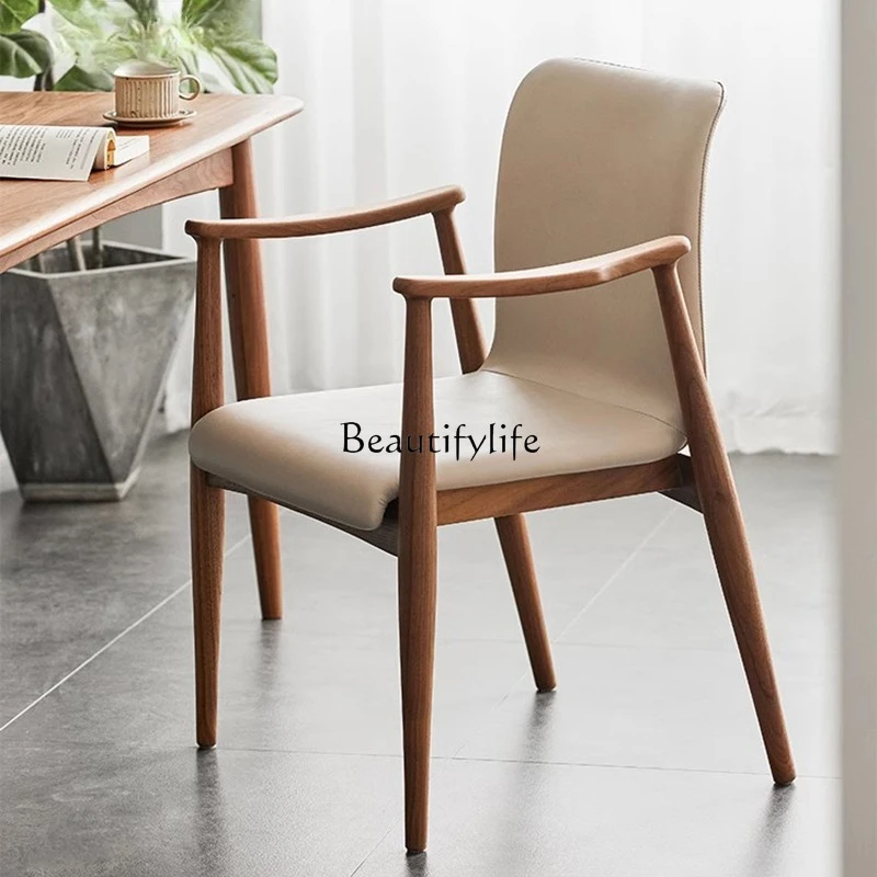 

Modern Simple Home Study Chair Black Walnut Solid Wood Softbag Nordic Light Luxury Wababi Wind Desk Chair