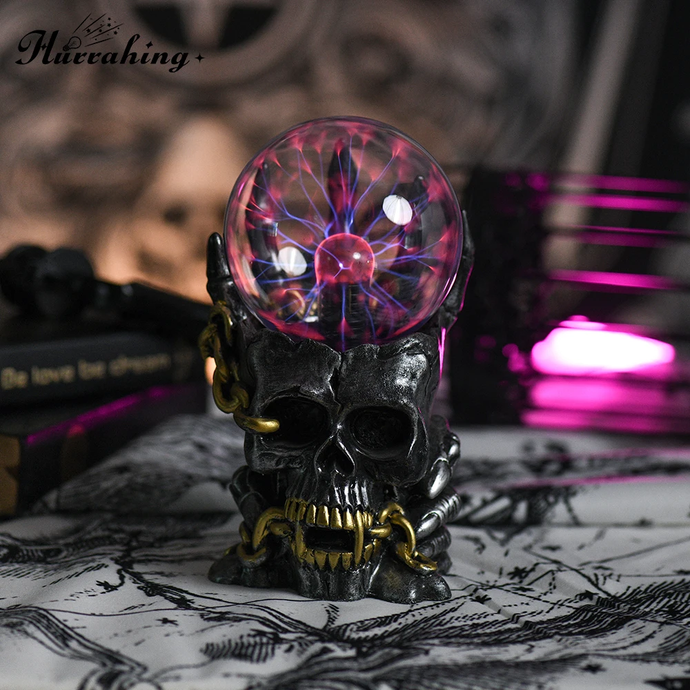 Hurrahing Five-Finger Golden Skull Plasma Lamp 4-Inch Atmospheric Night Light Desktop Decor Halloween Gift Sale