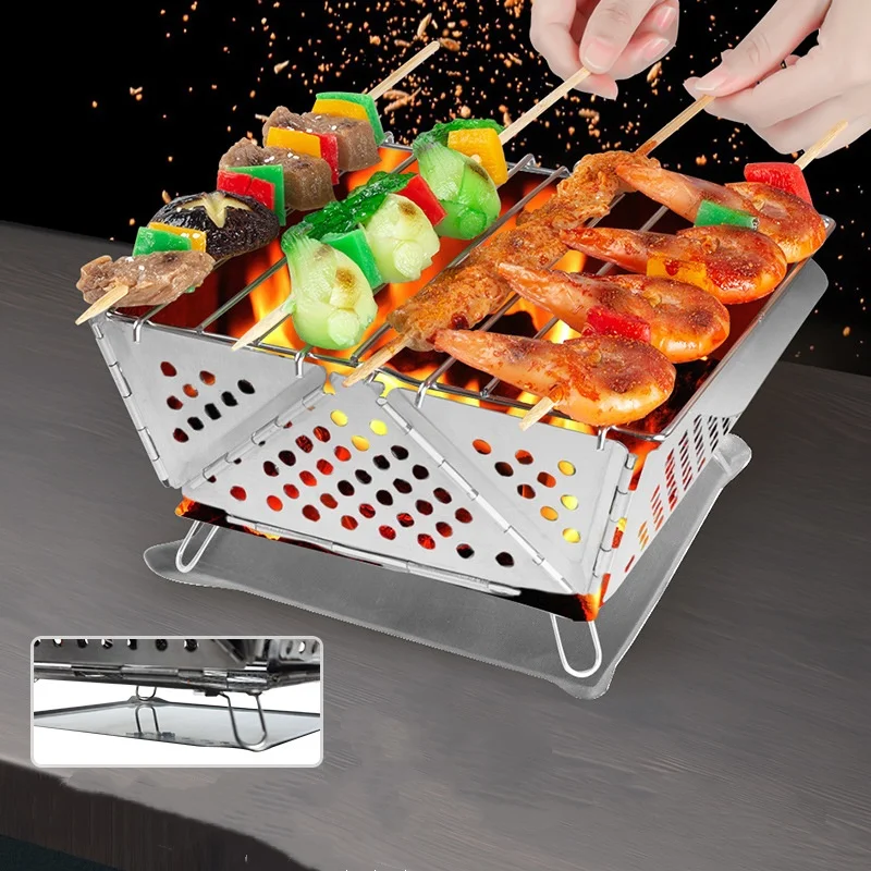 

Stainless Steel Folding BBQ Grill Camping Split Charcoal Grill Burner Barbecue Rack Outdoor Accessories For Camping Picnic