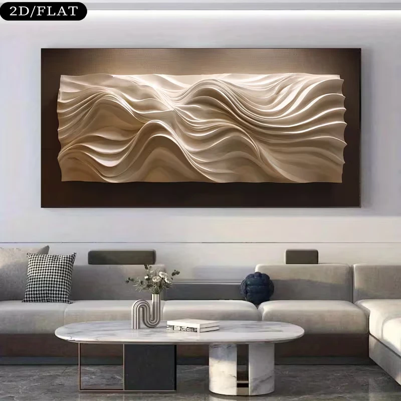 Abstrakte Wellen-Wandkunst Rahmenloses Modernes Luxus-Design Gemälde Wohnkultur Zeitgenössischer Leinwanddruck für Wohnzimmer Schlafzimmer