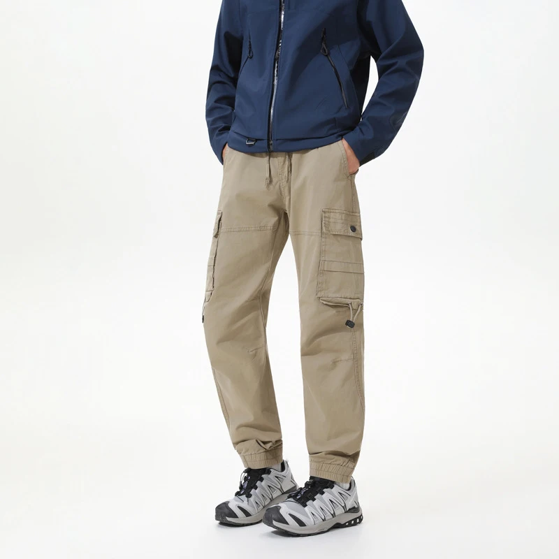 

Men's American Style Minimalist Casual Work Pants Heavyweight High Street Hooligan Handsome Leg Tied Trendy Elastic Pure Cotton