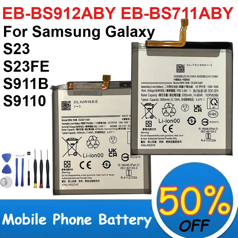 

EB-BS912ABY EB-BS711ABY Lithium Battery 3900mAh/4500mAh for Samsung Galaxy S23 S23FE S911B S9110 Mobile Phone Batteries +Tools