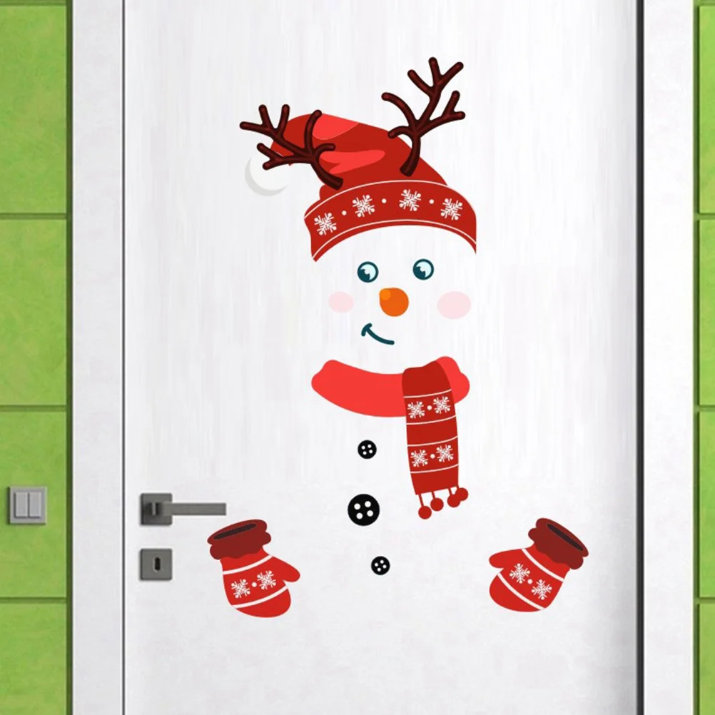 

2Pcs Christmas Fridge Stickers Snowman Theme PVC Waterproof Wall Window Clings for Holiday Decoration Red Black