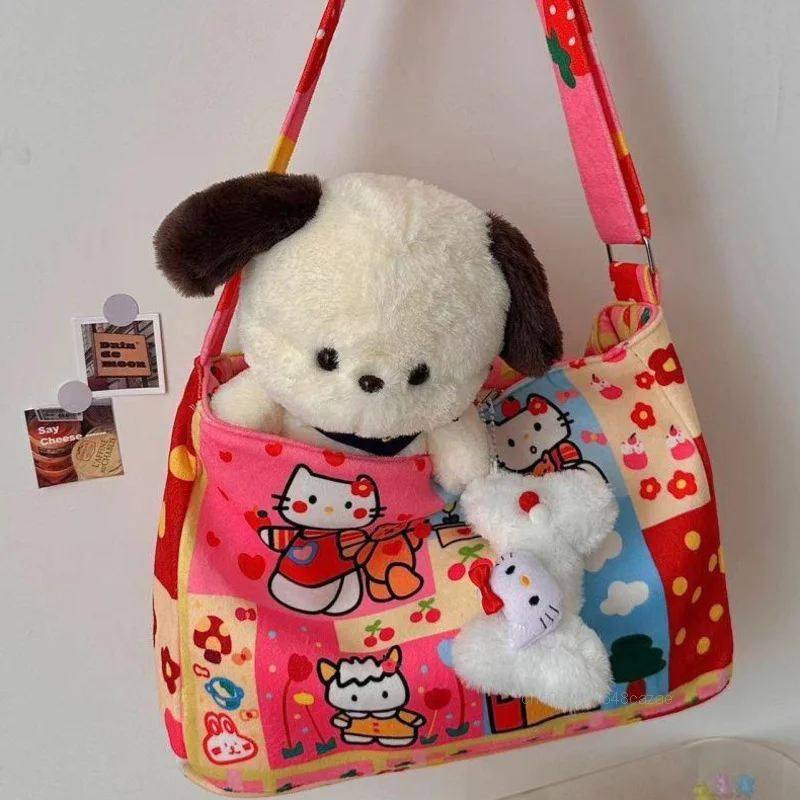 Sanrio Hello Kitty Cartoon Print Crossbody Bag Cute College Style Sweet Y2k Girl Shoulder Bag Japanese Style New Fashion Handbag