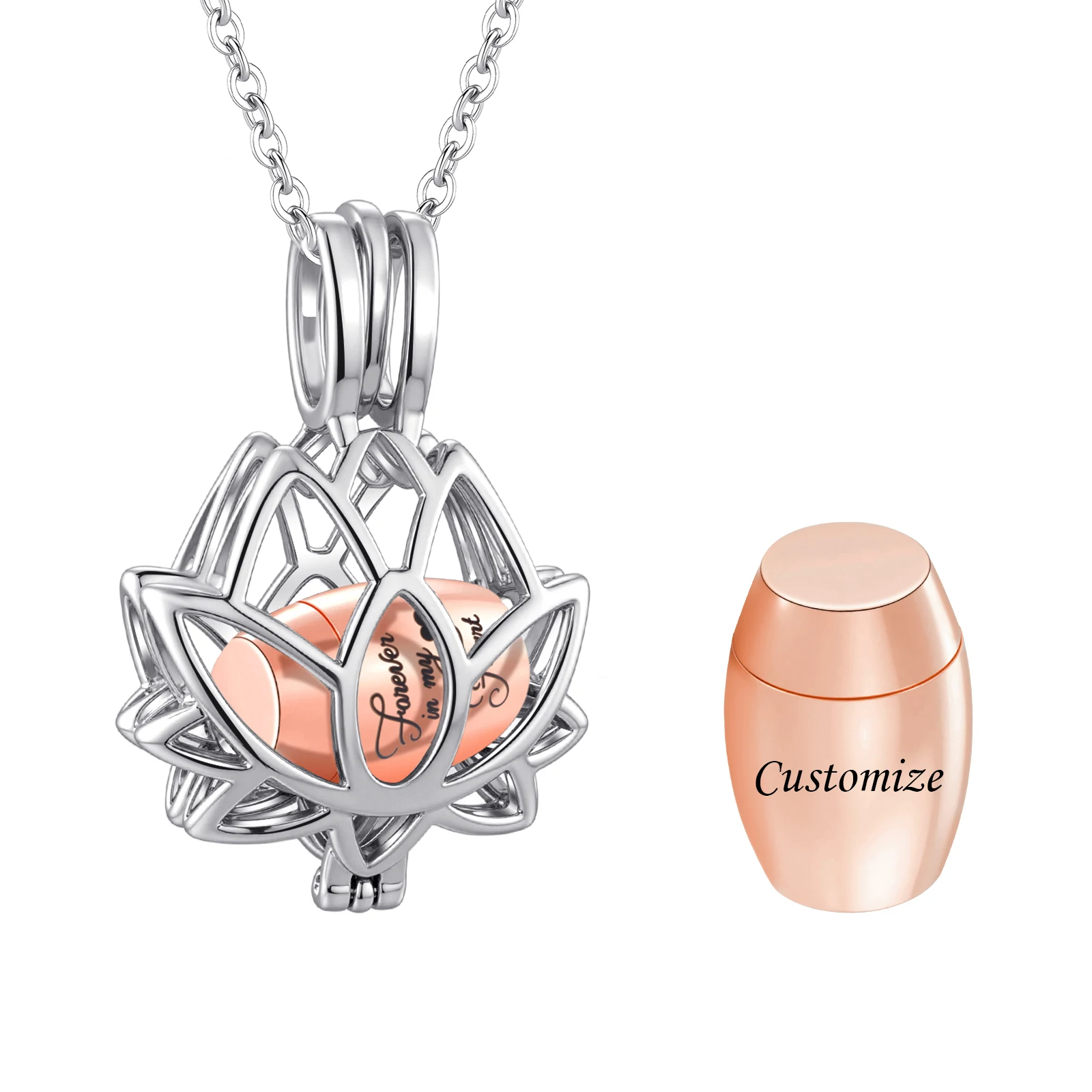 

Индивидуальный новый дизайн, подарочное ожерелье, мини-урна с подвеской в виде лотоса из нержавеющей стали, ювелирное изделие для кремации, ожерелье для пепла