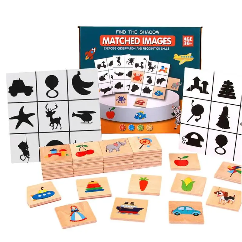 

Wooden Montessori Toys Fun Shadow Pattern Memory Matching Cards Board Game Thinking Memory Training Sensory Learning Toys Gifts