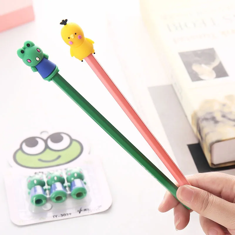 3 Pcs/pack Kawaii Cartoon Carrot Frog Chick Pencil Caps Protection Cap Pencil Extender Stationery Student Painting