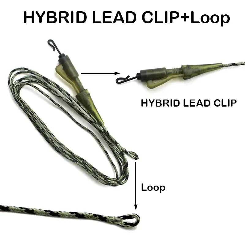 2 Stück Karpfen-Angelschnur QC Hybrid Clip Leadcore Leader 100cm/45lb Karpfen-Angelrig Terminal Tackle Hair Rig für Karpfenangeln