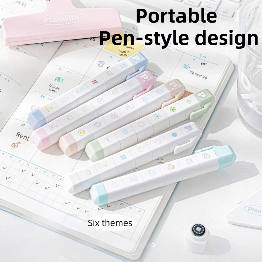 Cute Cartoon To Do List Journal Stamp Self-ink Detachable Seal Pen 6 Patterns Portable Diary Seal Kids Gift School Stationery