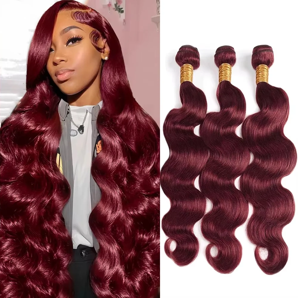 100% vietnamita cabello humano onda del cuerpo mechones Borgoña vino tinto virgen 99J Color extensiones de cabello humano tejido 28 30 pulgadas para mujer