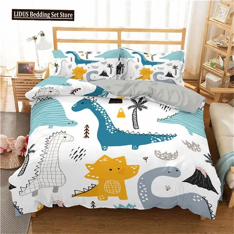 

3d Dinosaur Family Bedding Set For Kids Cartoon Printed Bed Cover Single Boys Duvet Cover Set Single Size Bedclothes