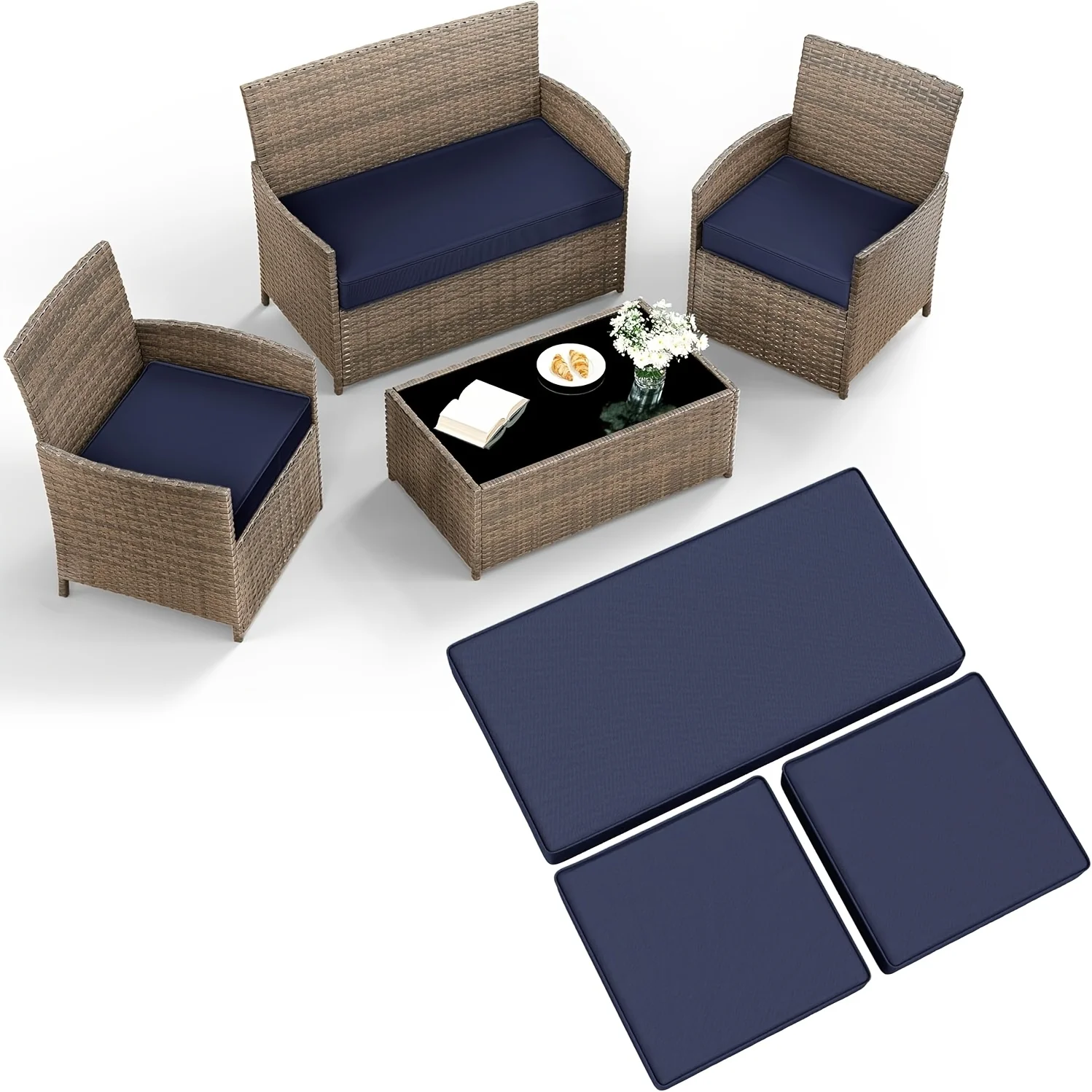 

Set of Three Outdoor Cushions with Zippers And Ties, Designed to Be Waterproof And UV Resistant, Suitable for Four-Seat Outdoor