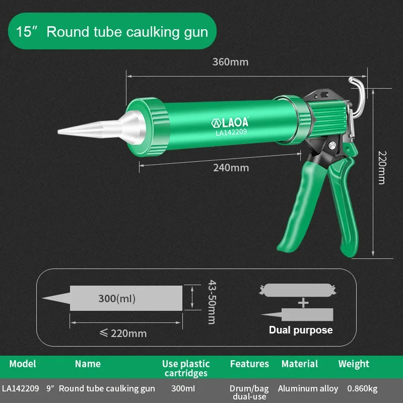 LAOA Caulking Gun 15 inch Professional Aluminum Alloy Manual Caulk Gun for Windows Doors Household DIY Construction Tools