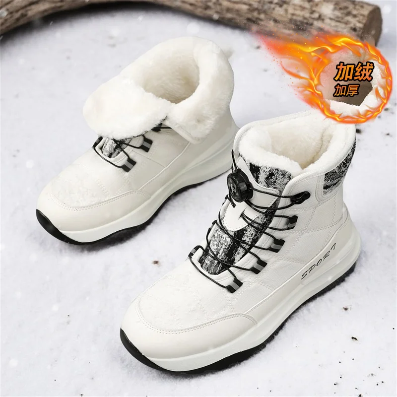 

Новая осенне-зимняя обувь с высоким берцем, теплые зимние ботинки, однотонная двухцветная флисовая противоскользящая уличная обувь из гусиного хлопка