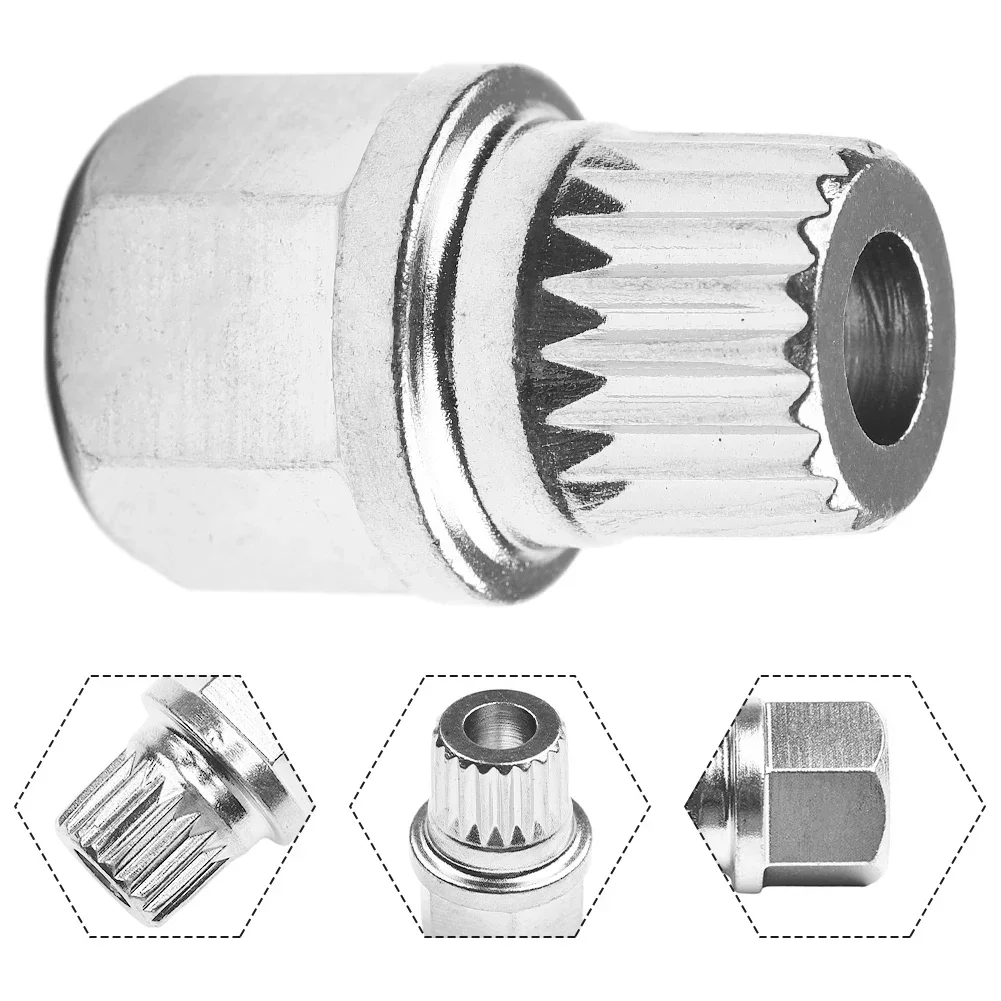 Durable Wheel Lock Lug Nut 1pc 35/19PT Rustproof Silver Tone Sleeve Key Removal Tool Steel T Tyre Security Screw