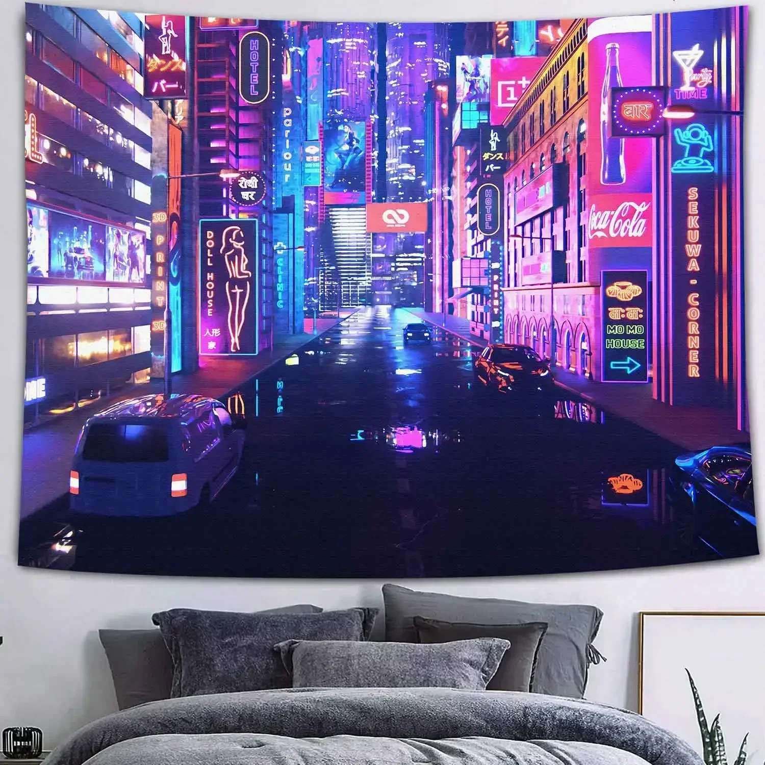 Tapiz de ciudad del futuro, manga del mundo 3D, decoración estética para habitación, acción kawaii para el hogar