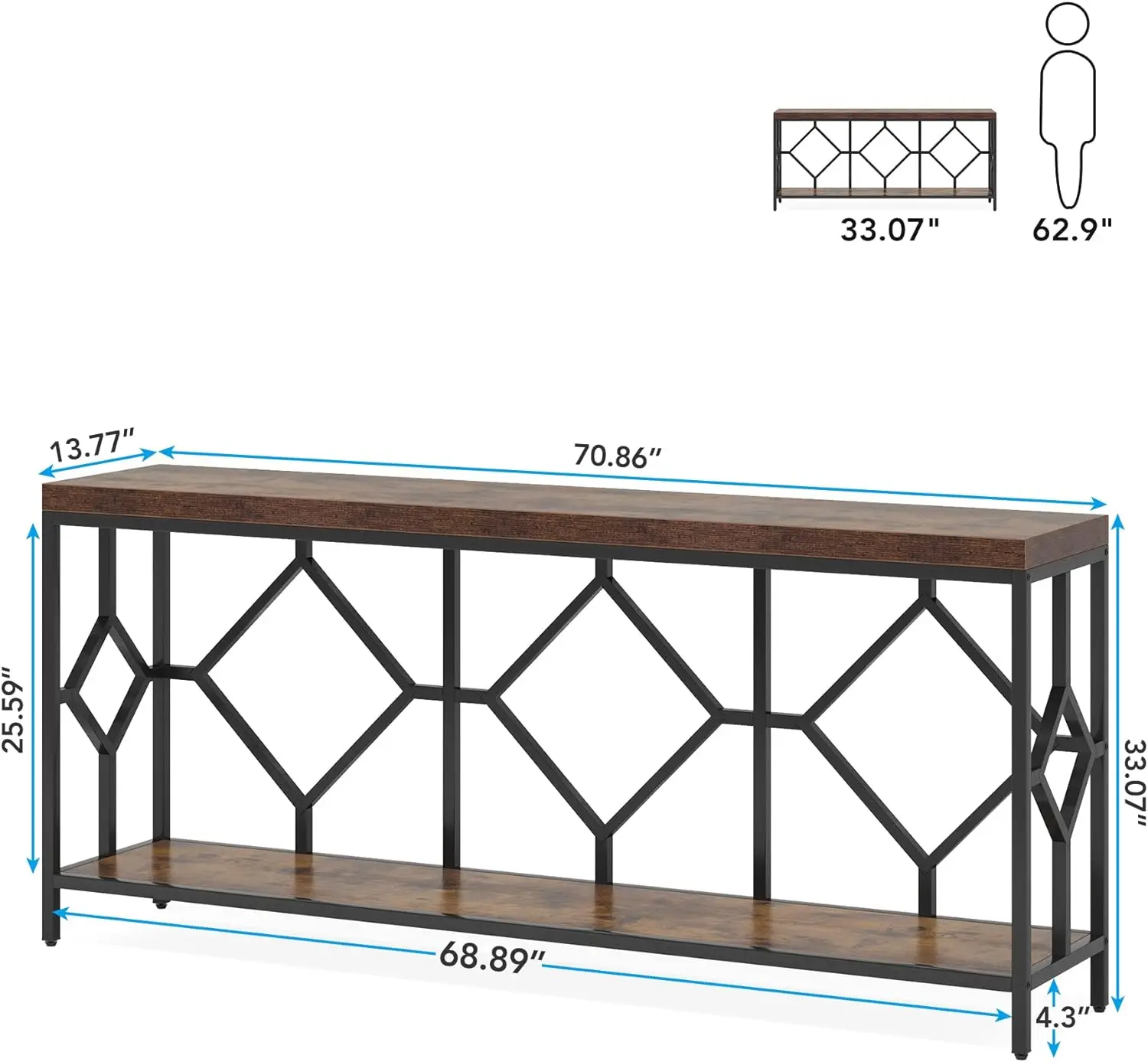 Comfort Corner 71 Inch Extra Long Sofa Table, Narrow Long Sofa Console Tables Behind Couch Table with Open Storage Shelf