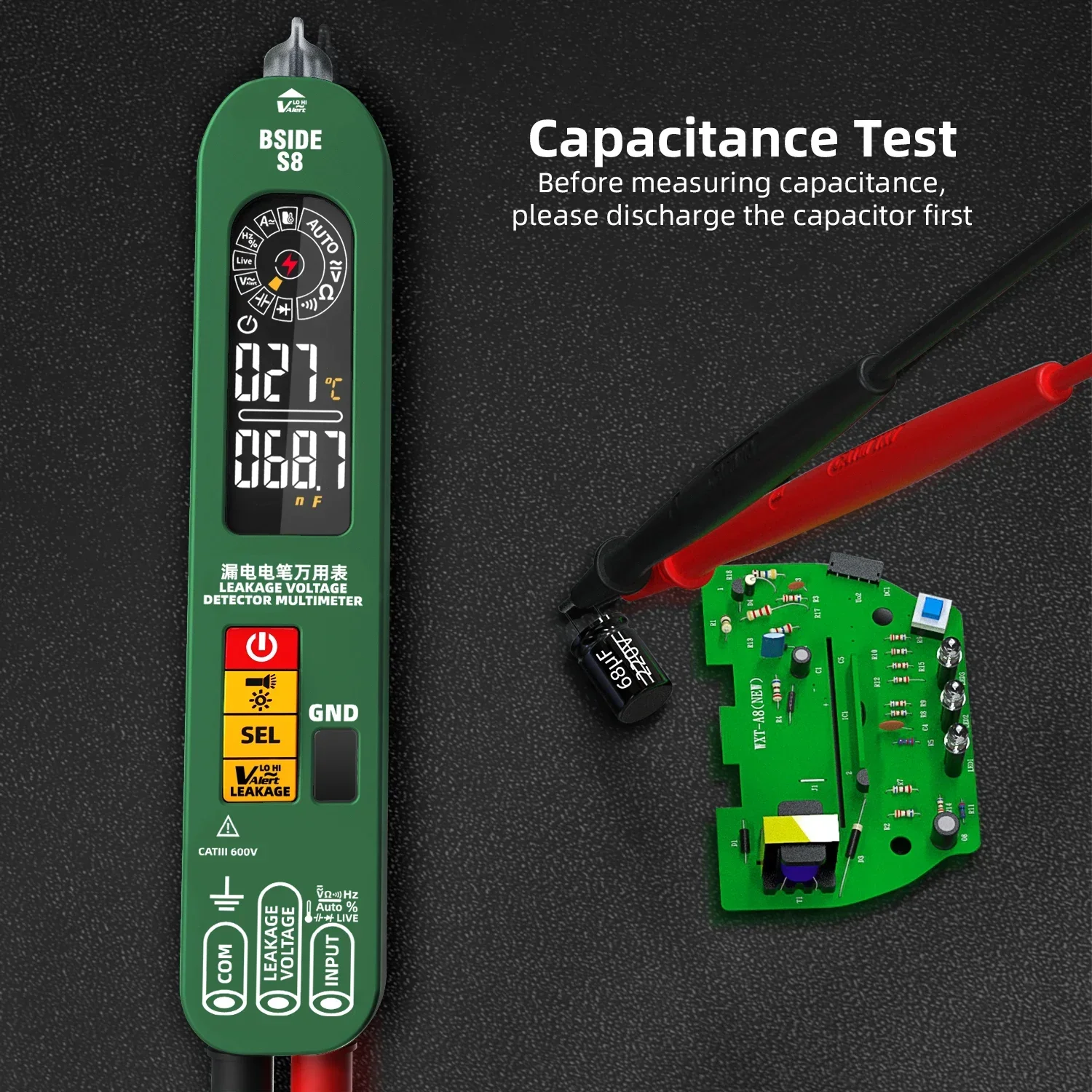 BSIDE S8 Leakage Voltage Tester Rechargeable Smart Digital Multimeter AC DC Voltage Capacitance Ohm Temp Diode Hz NCV Test Tools