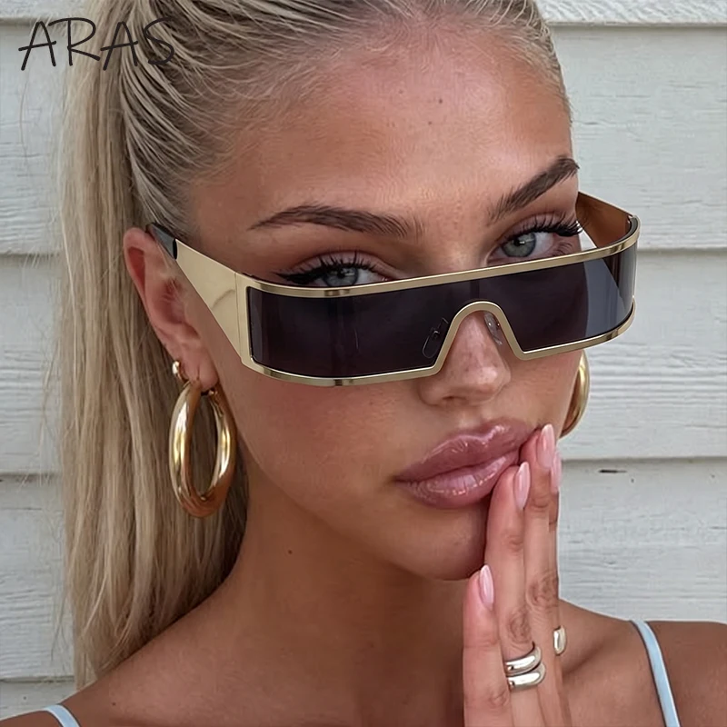 Y2K Punk Futuristic Shield Sunglasses Women 2026 Luxury Steampunk Wrap Around Sun Glasses Vintage Rectangle One-Piece Eyewear
