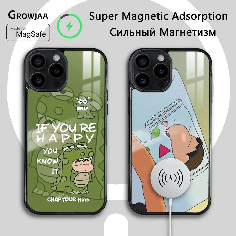 C-Crayon S-Shin-chan Magsafe Phone Case For iPhone 15 14 13 12 11 Pro Max Plus Mini Shockproof Mirror Wireless Magnetic Cover