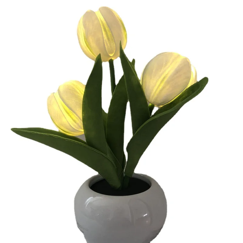 Rechargeable LED Bedside Warm Night Light Simulation Tulip Night Light Indoor Bouquet Decoration Atmosphere Light