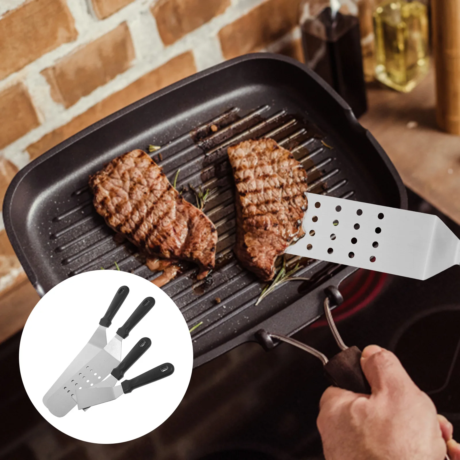 

4pcs Stainless Steel Bbq Spatula Set Multi-Function Cooking Spatulas For Grill Pizza Pancake Steak Non-Stick Kitchen Utensil