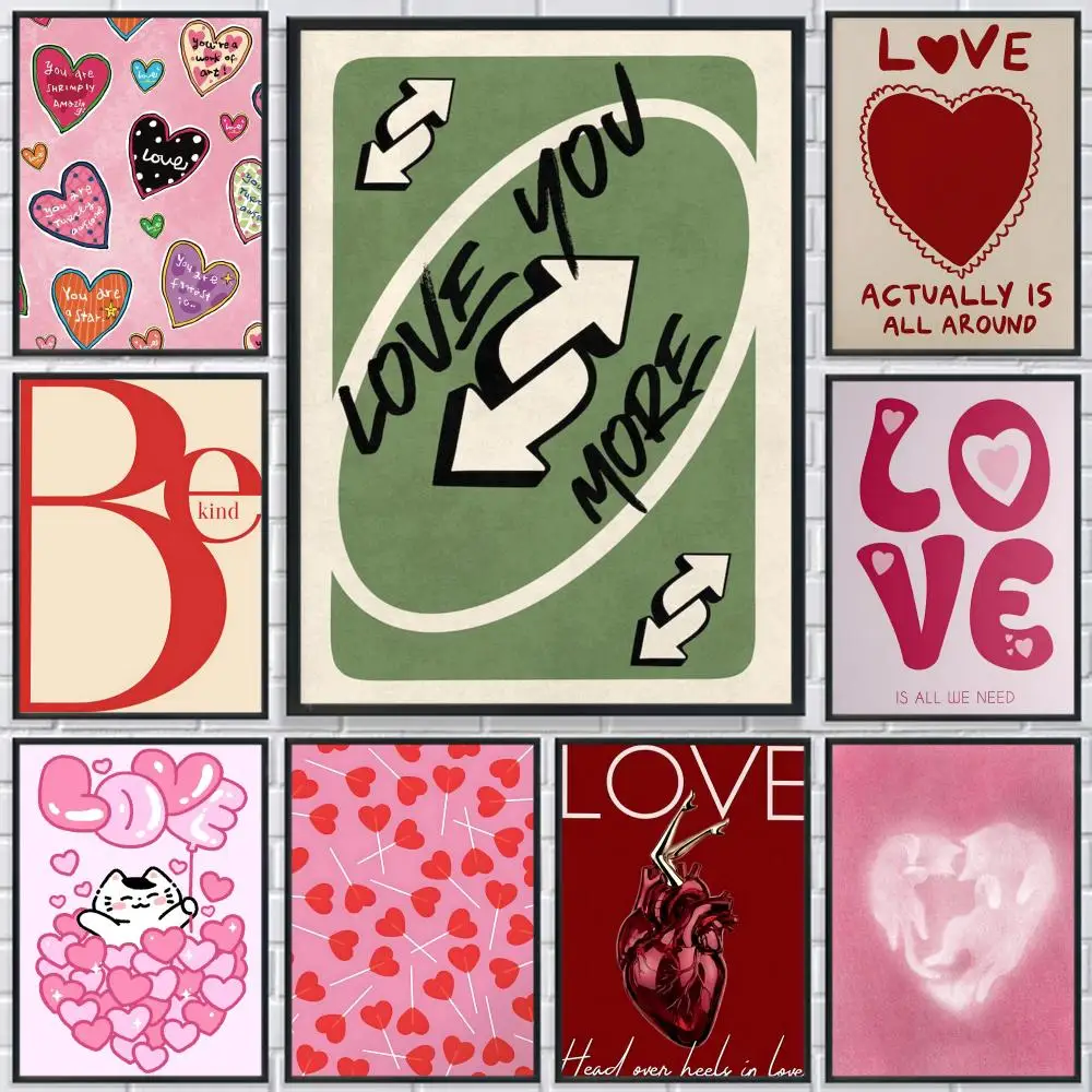 

Valentine's Day Pink Red Love Poster HD Print Personalized Canvas Wall Mural Art Photos for Living Room Home Decor Durable