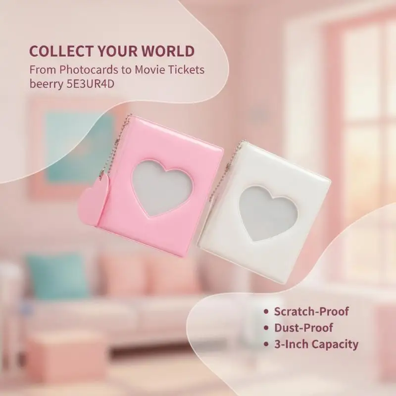 Mini Heart Hollow Photocard Holder 3 Inch Clear Idol Picture Album Durable PVC for Student ID Badge Photo Storage Home Decor