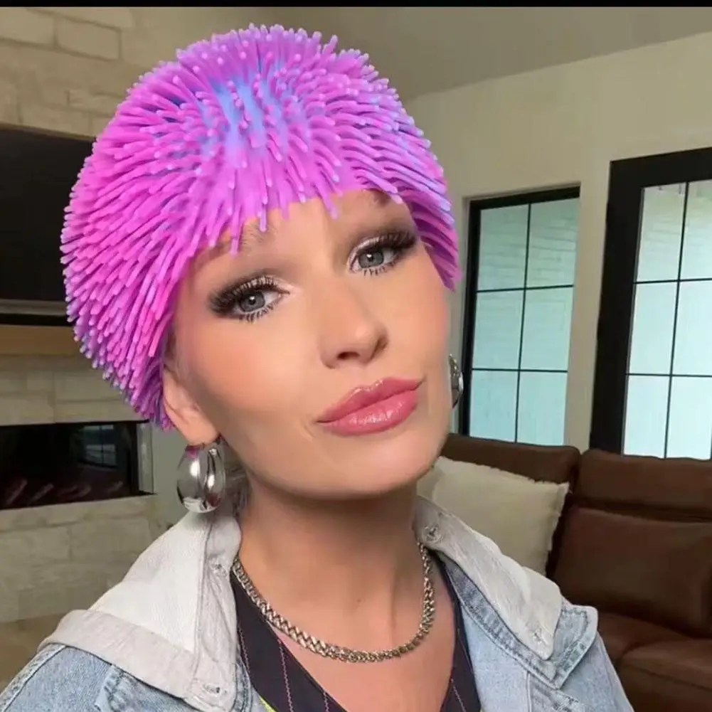 قبعة شائكة على شكل كرة مزحة، للجنسين، شعر مستعار ناعم من مادة TPR، أغطية رأس مضحكة للهالوين، أغطية رأس للأطفال والبالغين والرجال والنساء