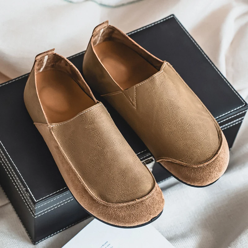 YUYIN Men Shoes Versatile Retro Style Solid Color Men's Flat Heel Light Lazy Person's Shallow Mouth One-step Walking Loafers