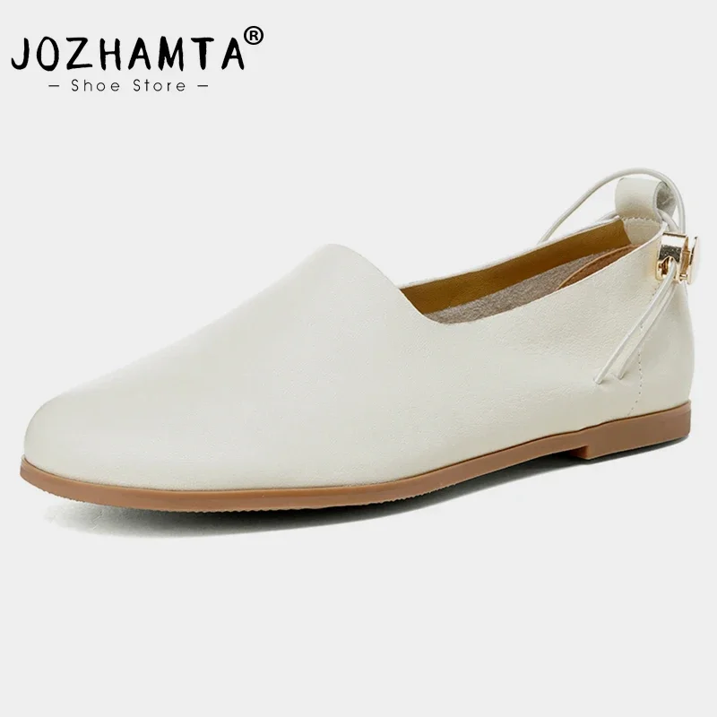 JOZHAMTA Women Vinatge Loafers Real Leather Casual Round Toe Slip On Low Heels Shoes 2025 New Retro Office Lady Daily Size 34-39