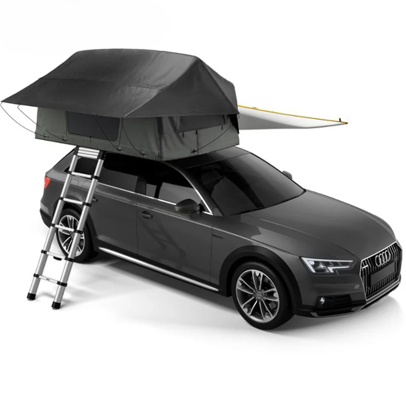 2023 A Spacious Black Soft Rooftop Tent Sleeps Two Adults And Folds Compactly Triangular Roof Shape With 2 Skylight