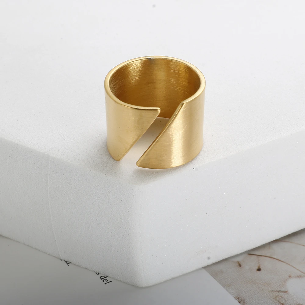 Waterproof Stainless Steel 18 K PVD Plated Matte Gold Color Wrap Wide Finger Ring for Women Men Trendy Jewelry