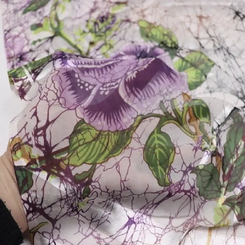 Purple Flowers Nice Color Comfortable Feeling Material Elegant Style Silk Burn Out Fabric for Spring Women Shirt