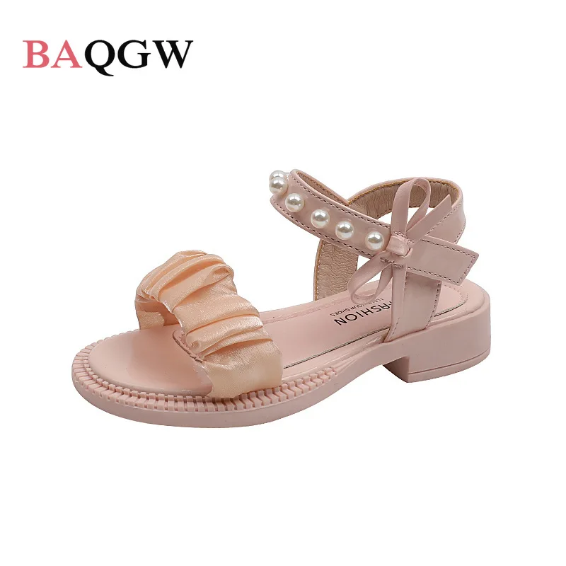 

Pleated Design Girls Sandals Summer New String Bead Princess Sandals Fashion Sweet Flats Non-slip Children Soft Beach Shoes