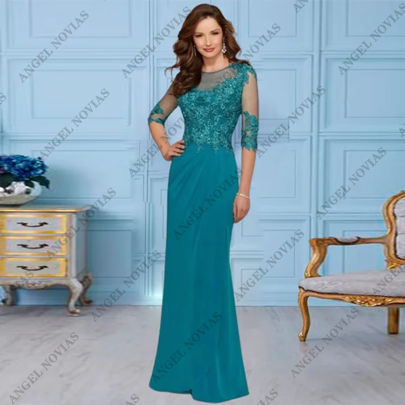 

Customized Mermaid Teal Mother of the Bride Dress with Half Sleeve Wedding Party Dress vestidos de fiesta elegantes para mujer