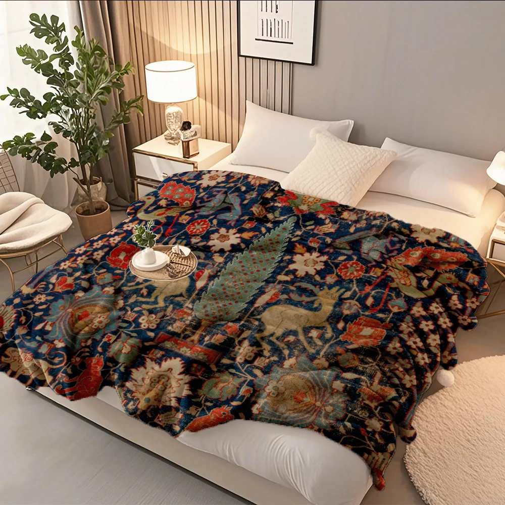

All Season Flannel Cozy Blanket 17th Century Persian Rug Bedcover Travel Blanket Ethnic Tribal Lightweight Anti-pilling Blankets