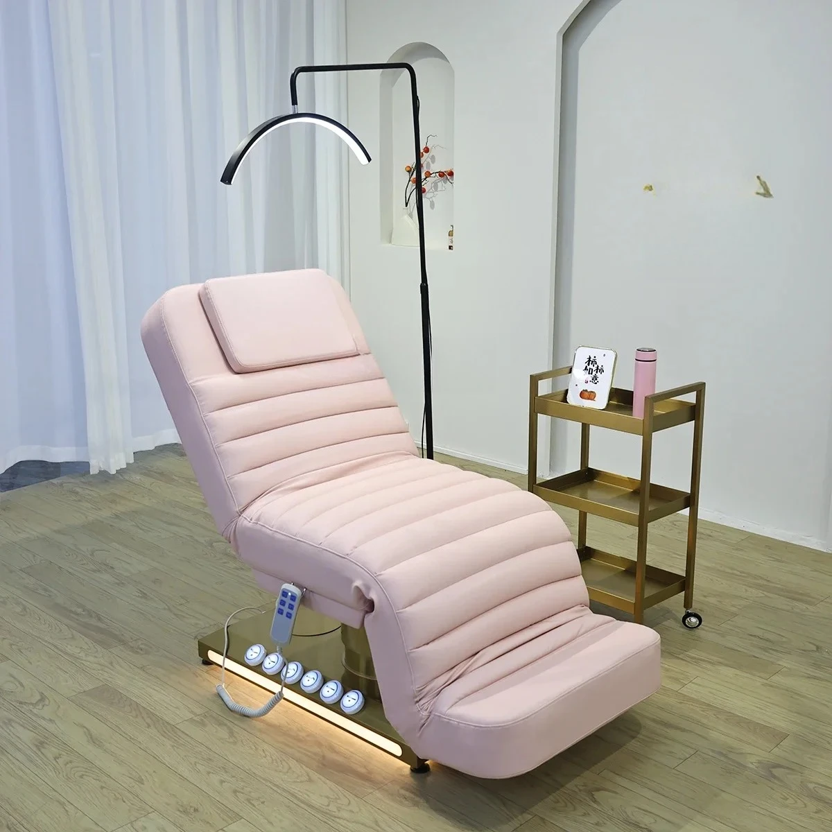 

G Электрическая косметическая кровать Массажная кровать Многофункциональная подъемная кровать с вышивкой Салон красоты латекс