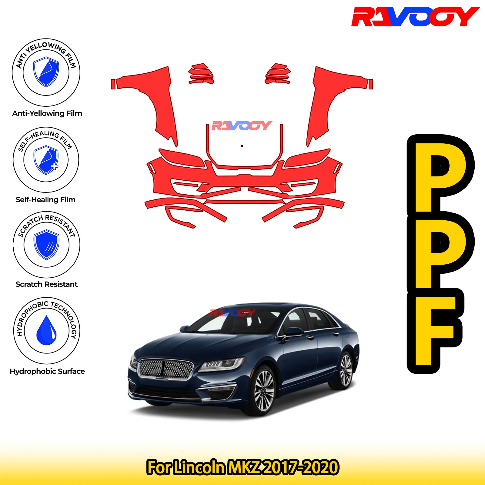 

For Lincoln MKZ 2017-2020 Glossy Matte Black Precut front PPF Kit Paint Protection Film